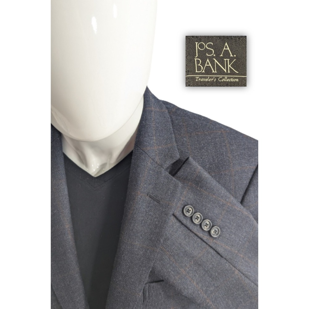 Jos. Bank Blazer Coat Sport Suit Jacket Wool Gray Blue Orange Plaid 40S Slim 40"